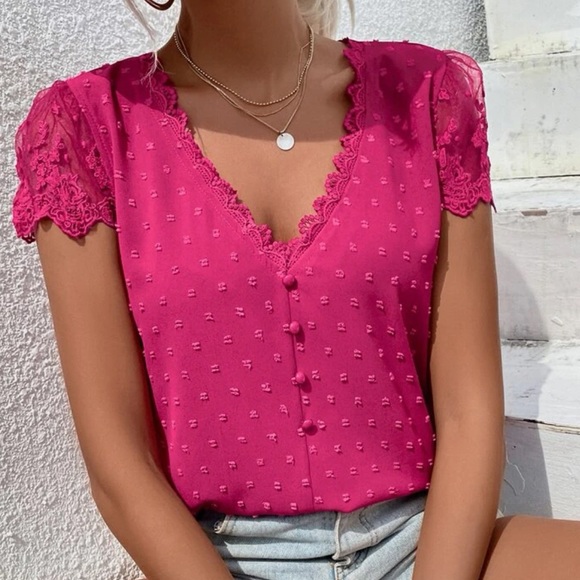 Boho Swiss Dot Floral Lace Blouse - Picture 12 of 13